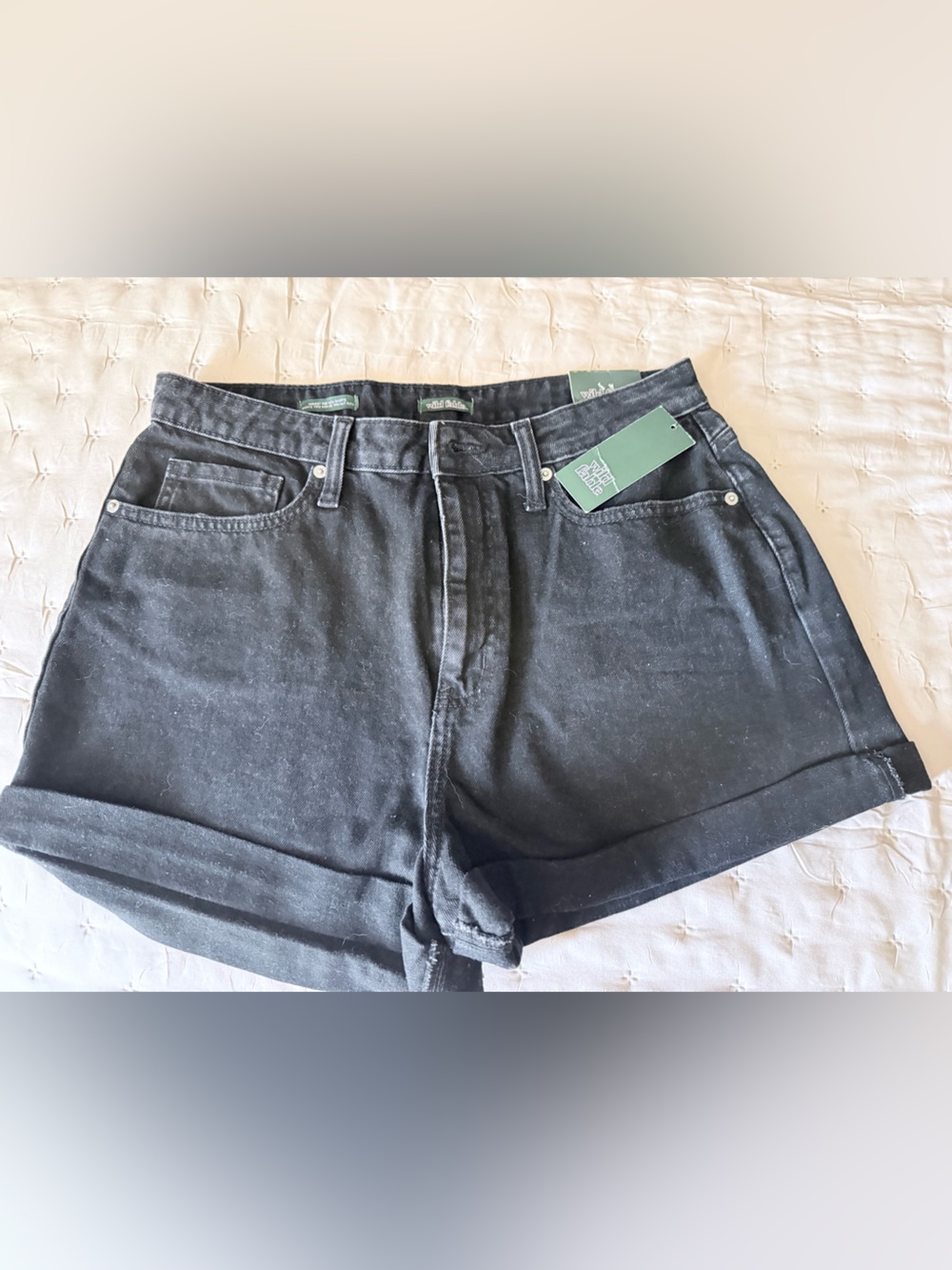 wild fable Black High-Waist Rolled Denim Shorts